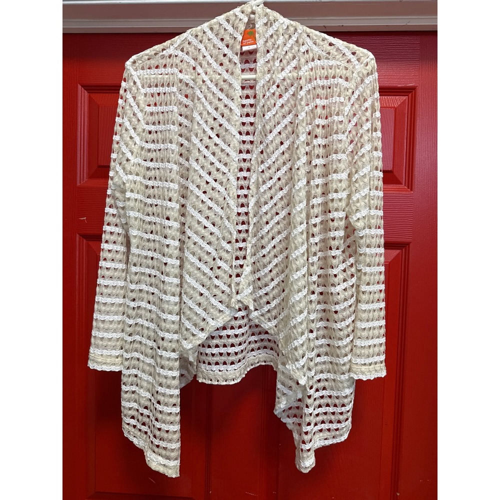 Hearts of Palm Cream White Lace Open Front Draped Waterfall Cardigan Large